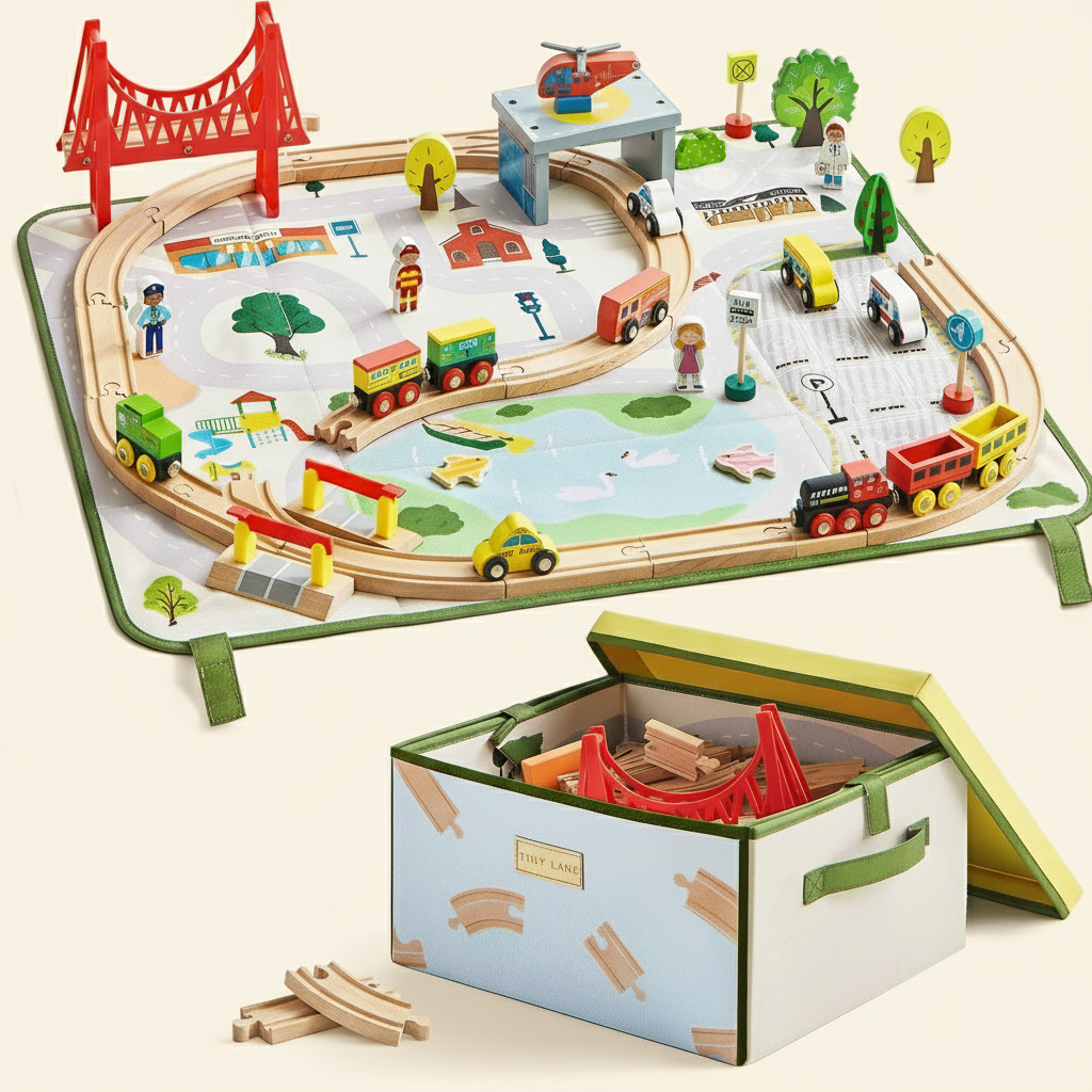Wooden Train Storage Set